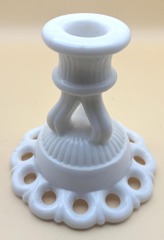 Westmoreland Scalloped Milk Glass Candle Stick Holder, Lover Antiques and Vintage