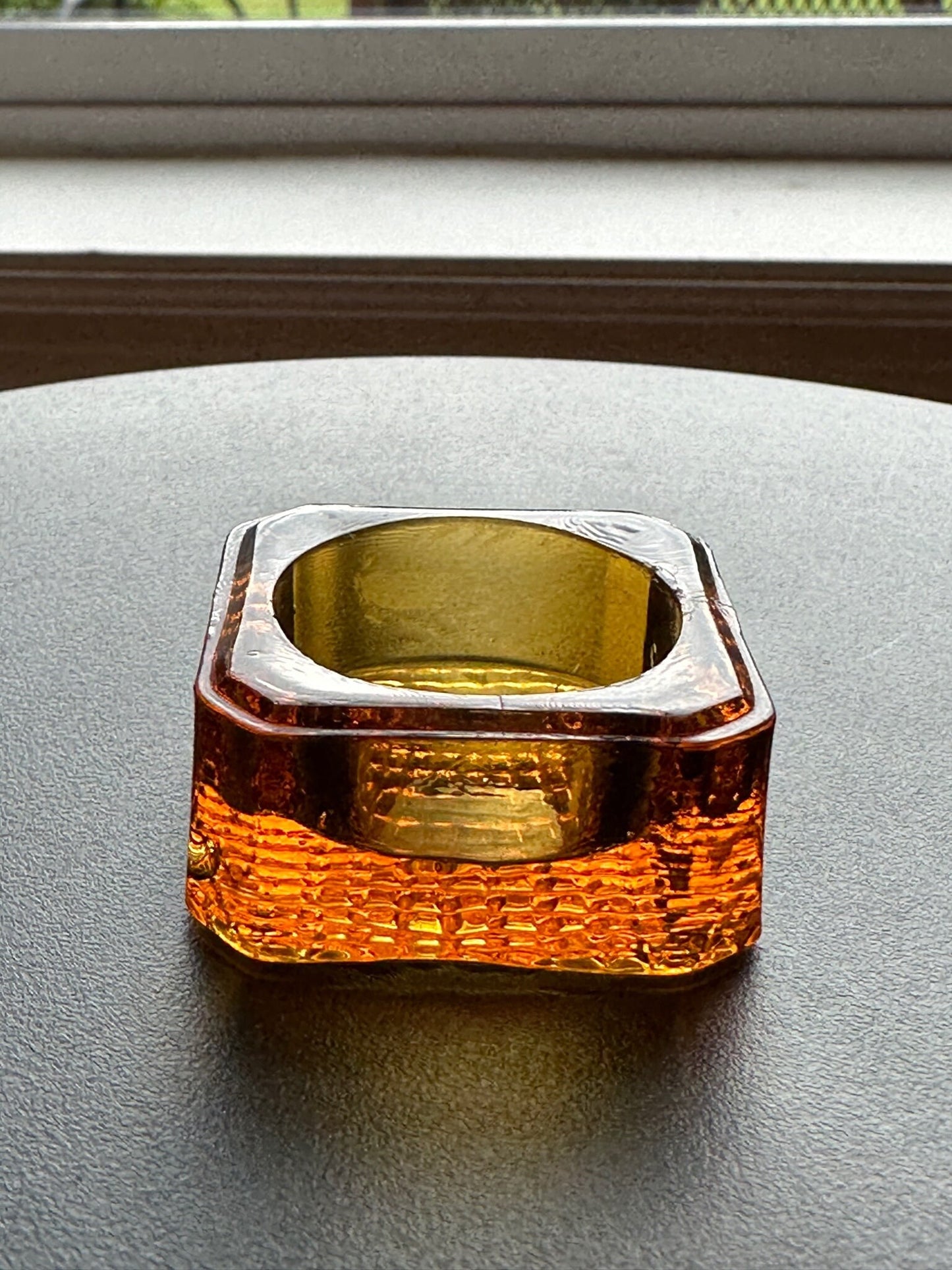 Vintage Amber Cut Glass Square Dish: Toothpick Holder, Sugar Dish