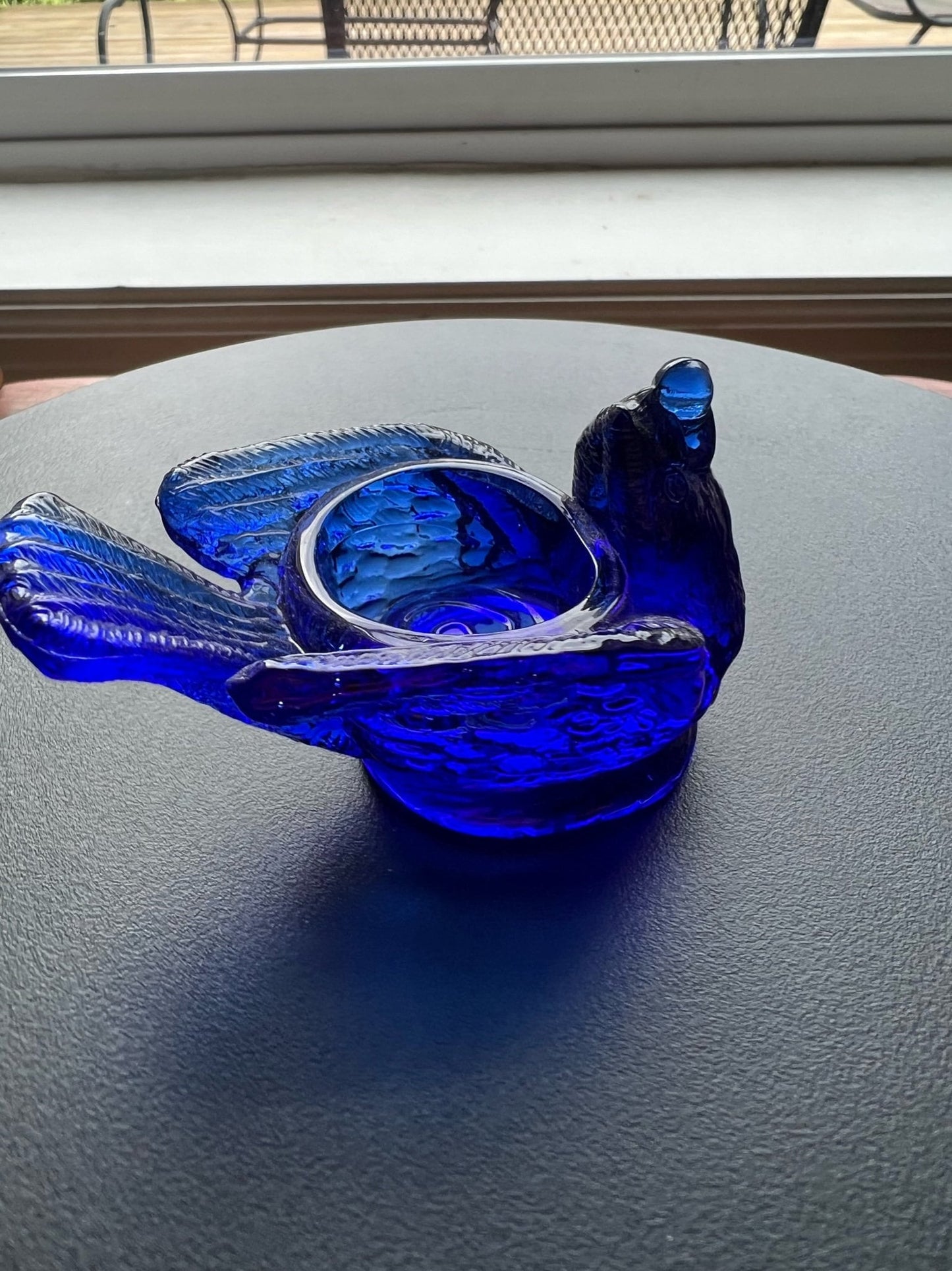 Vintage Cobalt Blue Degenhart Art Glass Rooster Salt Cellar