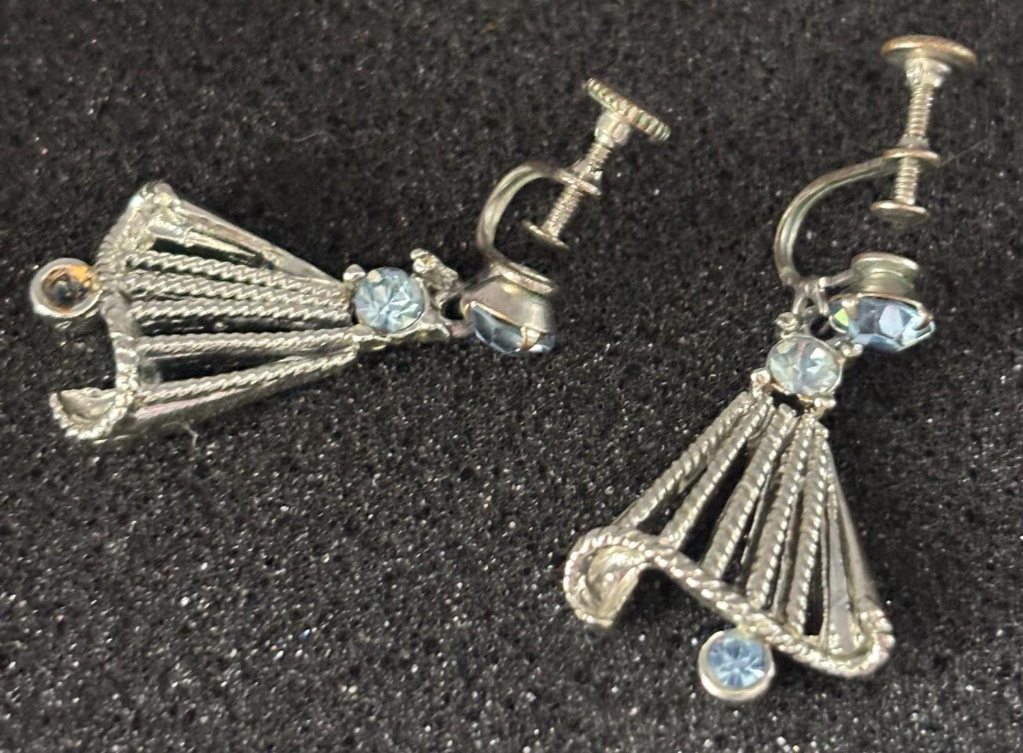 Vintage Silver & Aquamarine Rhinestone Earrings Lover Antiques and Vintage