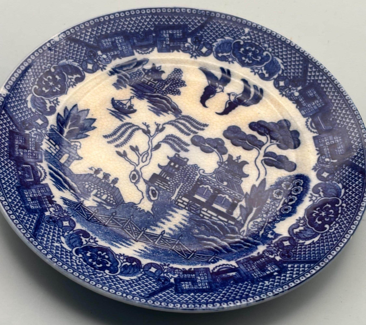 Antique Blue Willow Plate, Bone China, Signed Made in Occupied Japan, Lover Antiques and Vintage