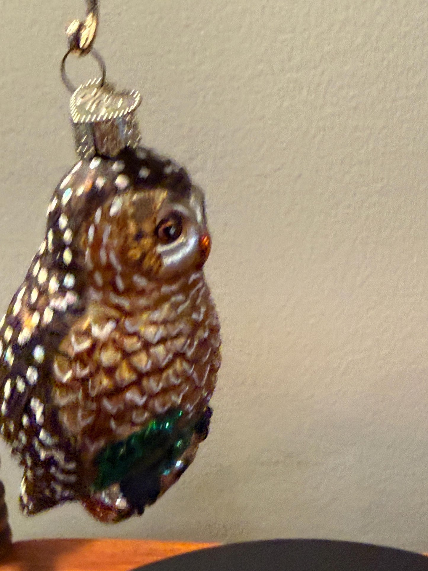 Vintage Brown Speckled Owl Hand Blown Orange Owl Christmas Holiday Lover Antiques and Vintage