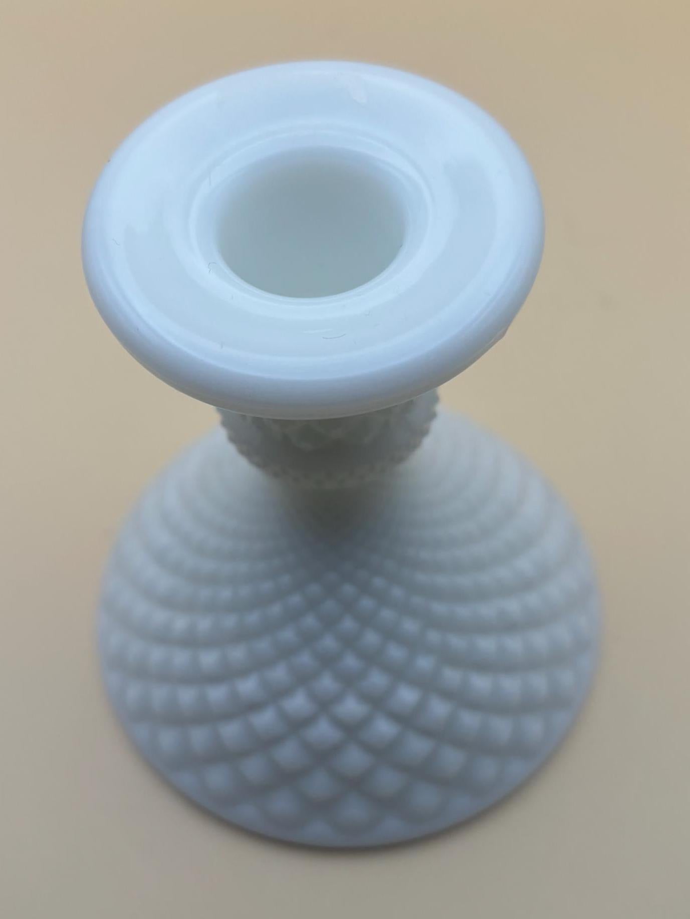 Vintage Westmoreland Diamond Hobnail Milk Glass Candle Stick Holder Lover Antiques and Vintage