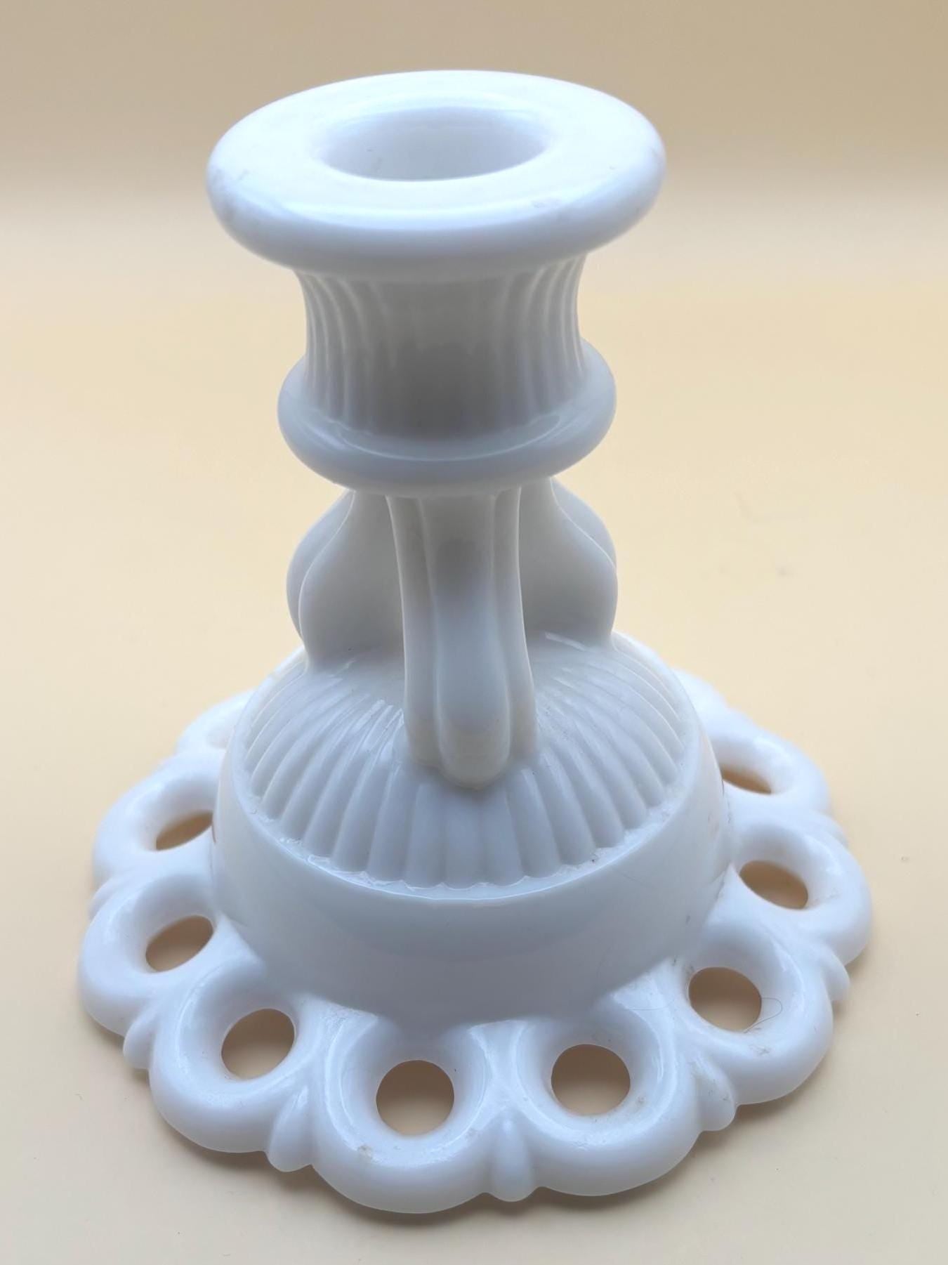 Westmoreland Scalloped Milk Glass Candle Stick Holder, Lover Antiques and Vintage