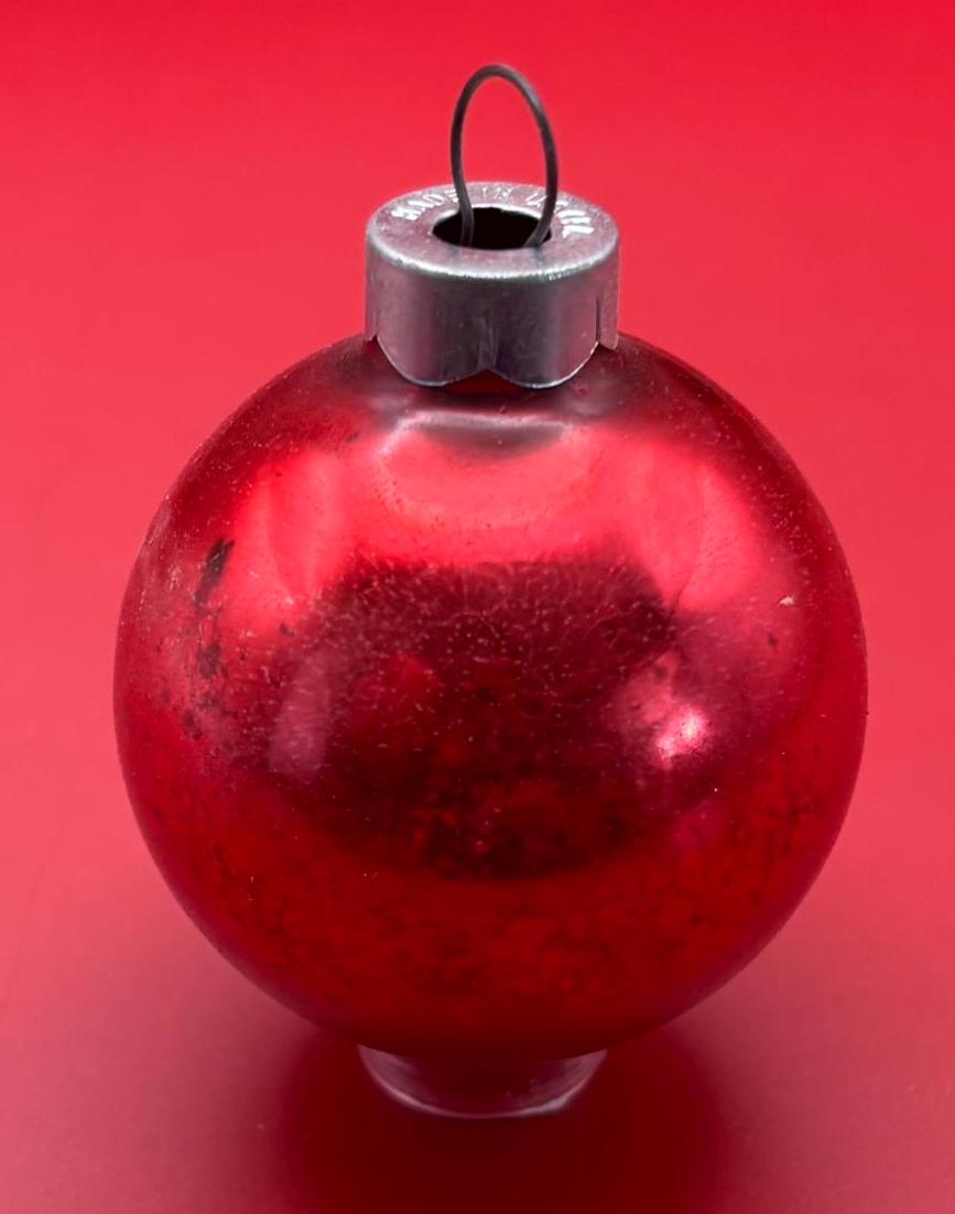 Vintage Red Shiny Brite Striped Ball Ornament Circle Circa 1940’s Lover Antiques and Vintage
