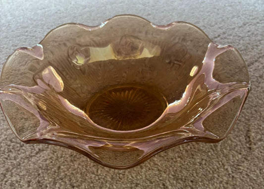 Jeannette Iris and Herringbone Marigold Carnival Glass Ruffled Bowl, Lover Antiques and Vintage