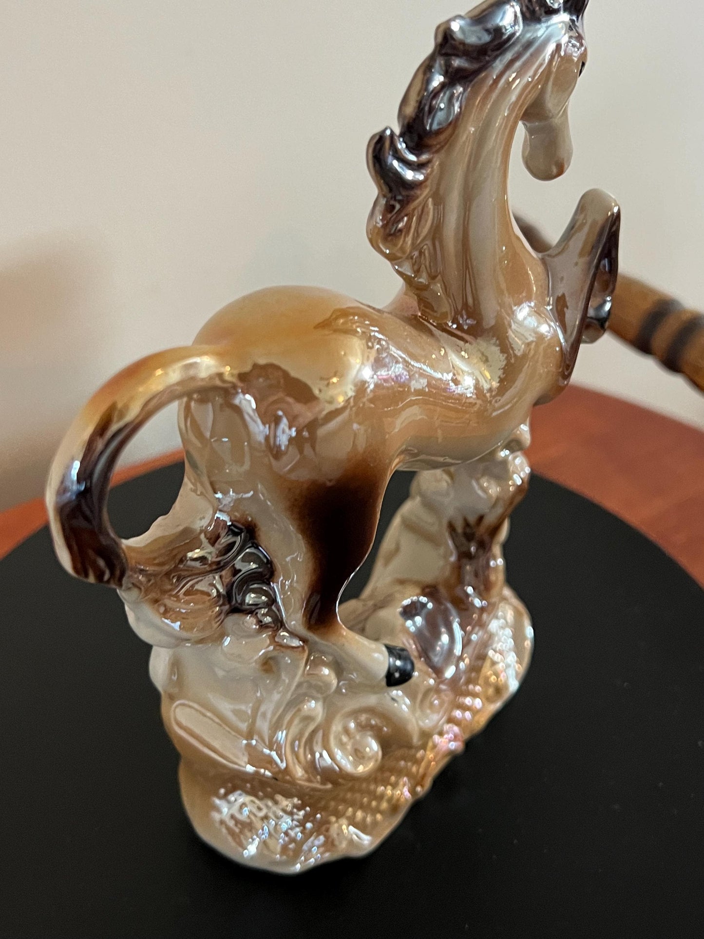 Vintage Prancing Horse Shiny Ceramic Art Made in Brazil Horses Art Lover Antiques and Vintage