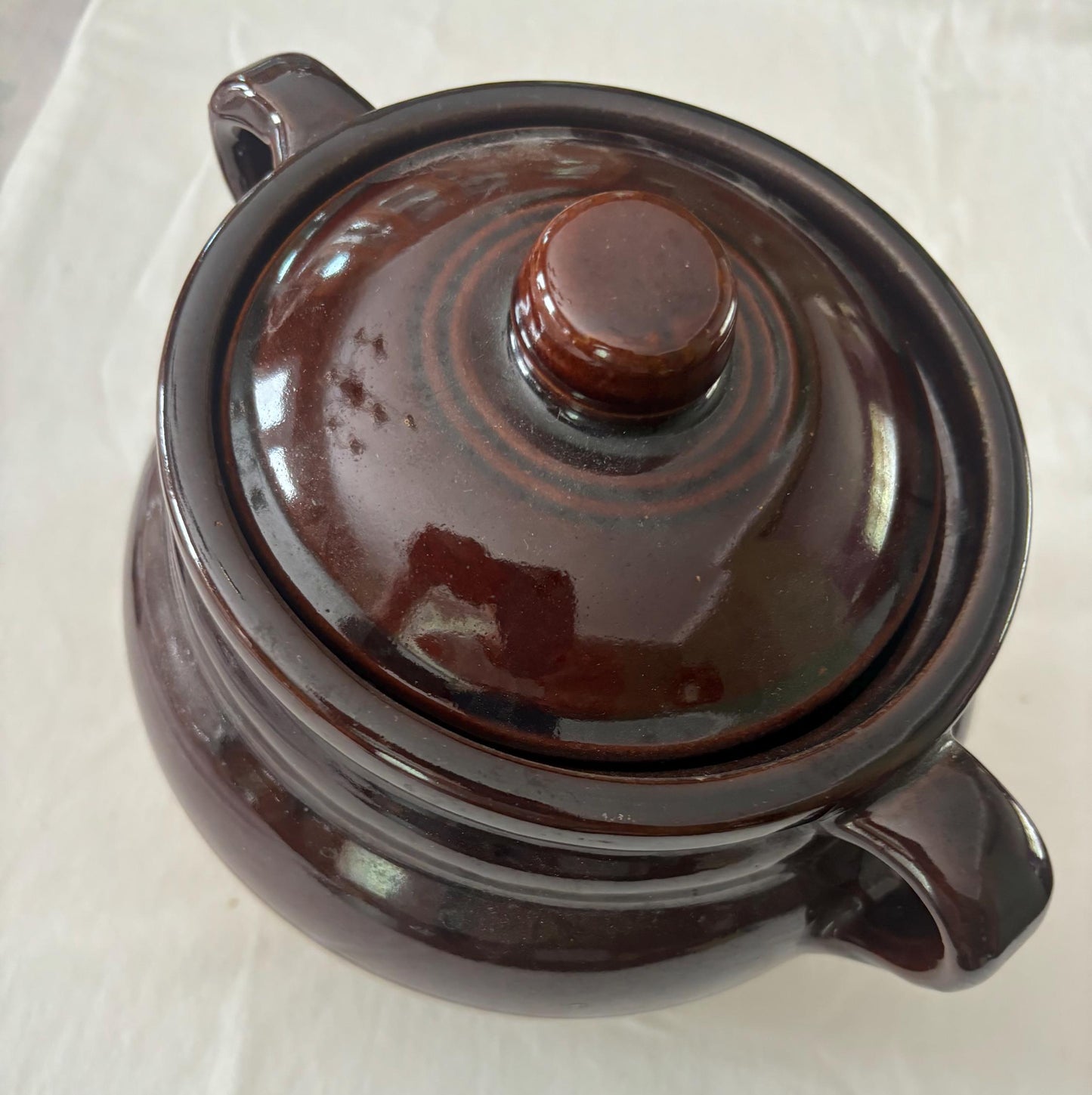 Vintage Monmouth Pottery Double Handle Crock Pot Bean Pot with Cover Lover Antiques and Vintage