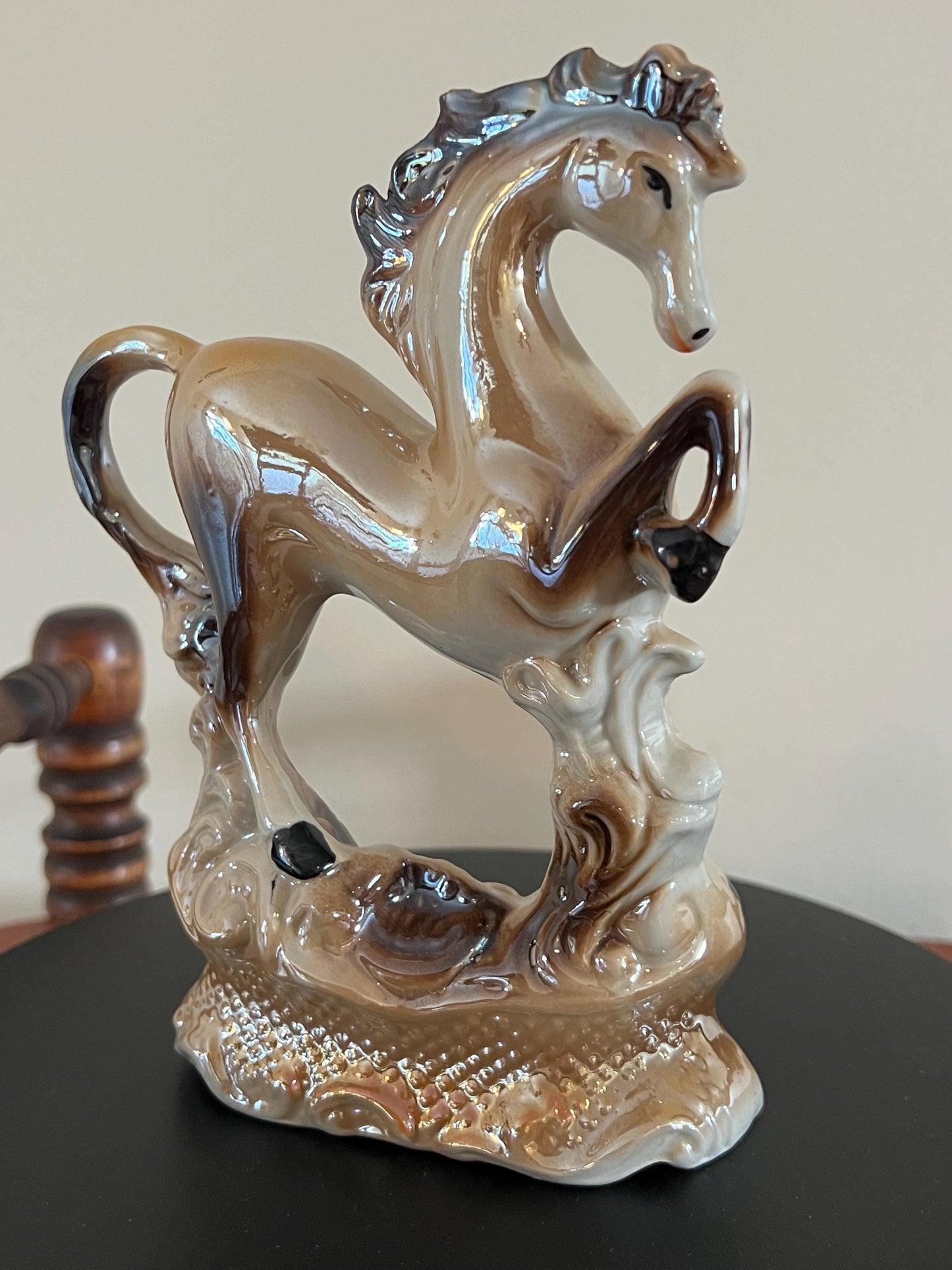 Vintage Prancing Horse Shiny Ceramic Art Made in Brazil Horses Art Lover Antiques and Vintage