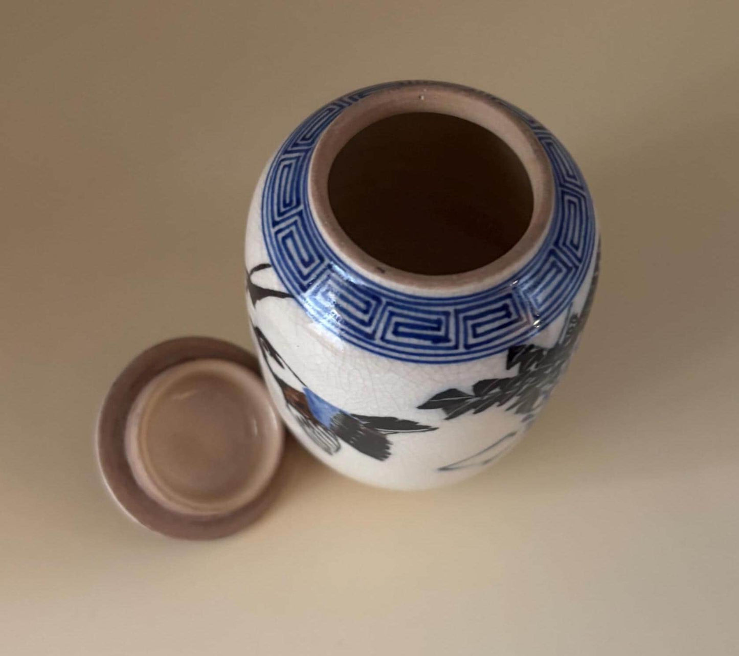 Antique Meiji Japanese Ginger Jar: Cobalt Blue & White Porcelain