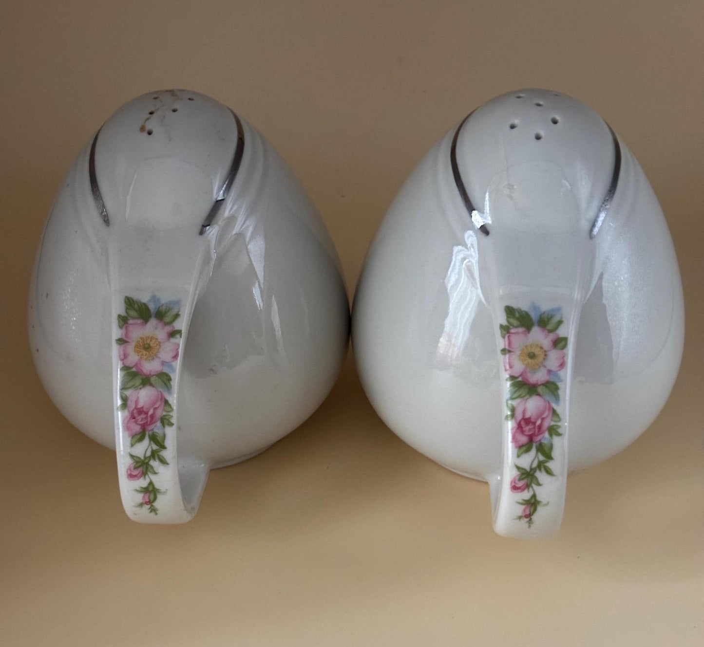 Hall China Salt & Pepper Shakers, Rose White Pattern, Porcelain Gift, Lover Antiques and Vintage