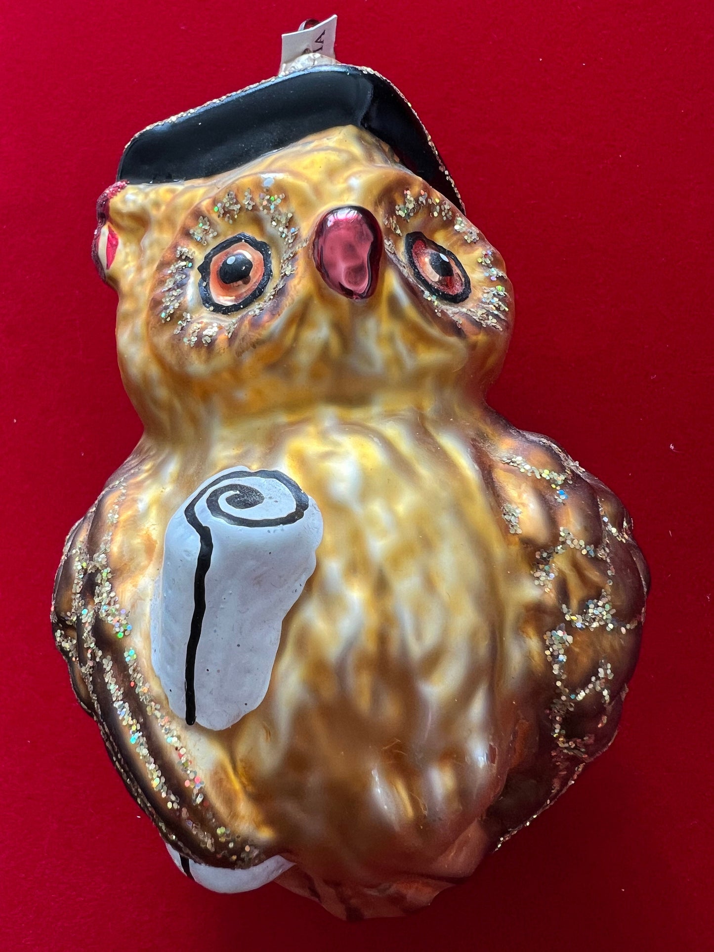 Vintage Glass Owl Ornament: Polish Graduate Owl with Diploma