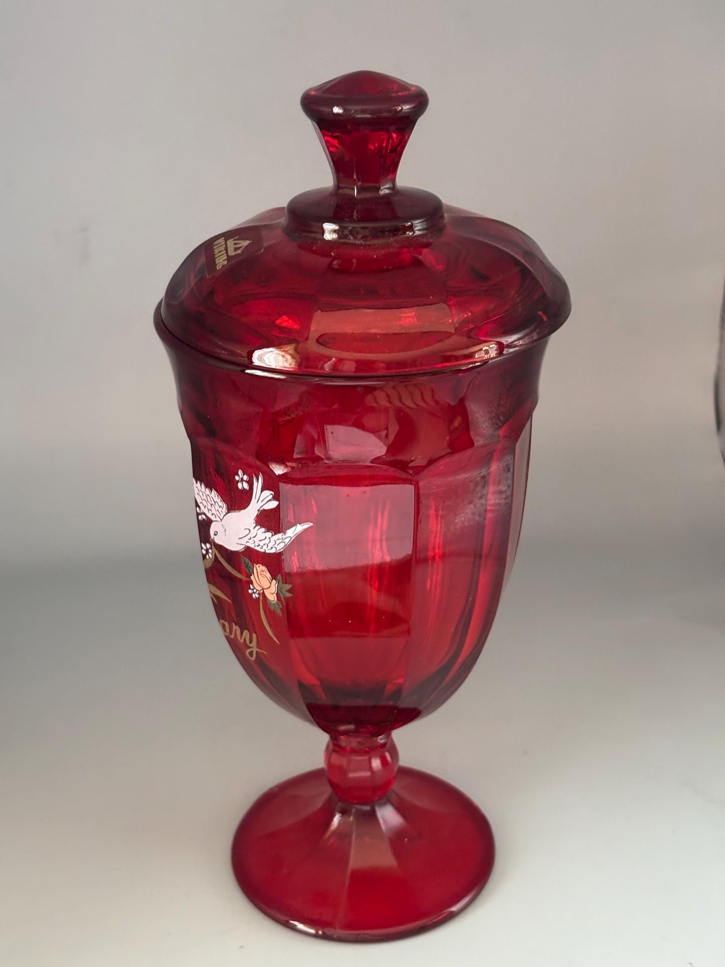 Viking Glass Ruby Red 40th Anniversary Glass Covered Candy Dish Lover Antiques and Vintage