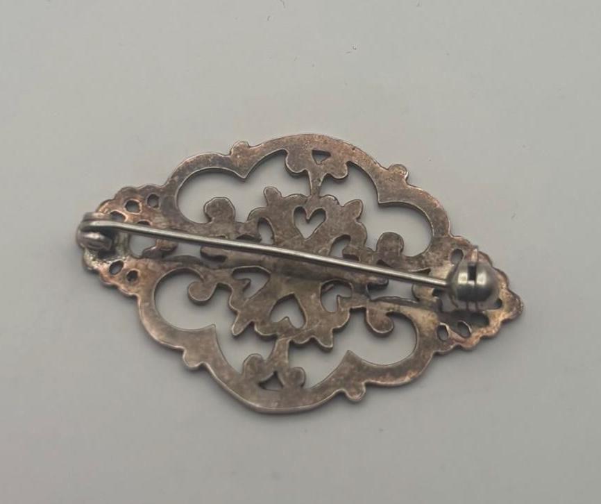 Vintage Sterling Silver Open Work Floral Pin Brooch Lover Antiques and Vintage