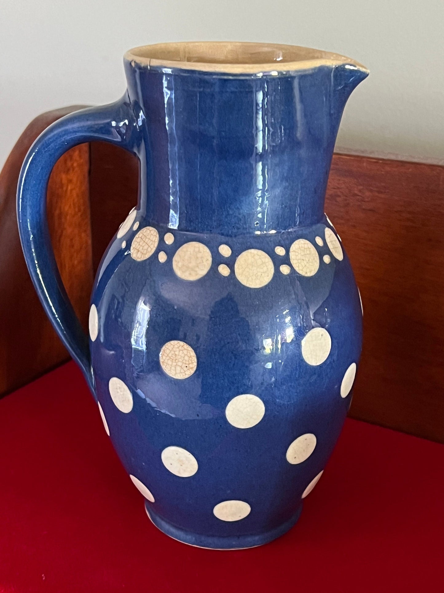 Vintage Ceramic Pitcher Jug Mug Burgel Thuringia Blue White Polka Dot Jug Lover Antiques and Vintage
