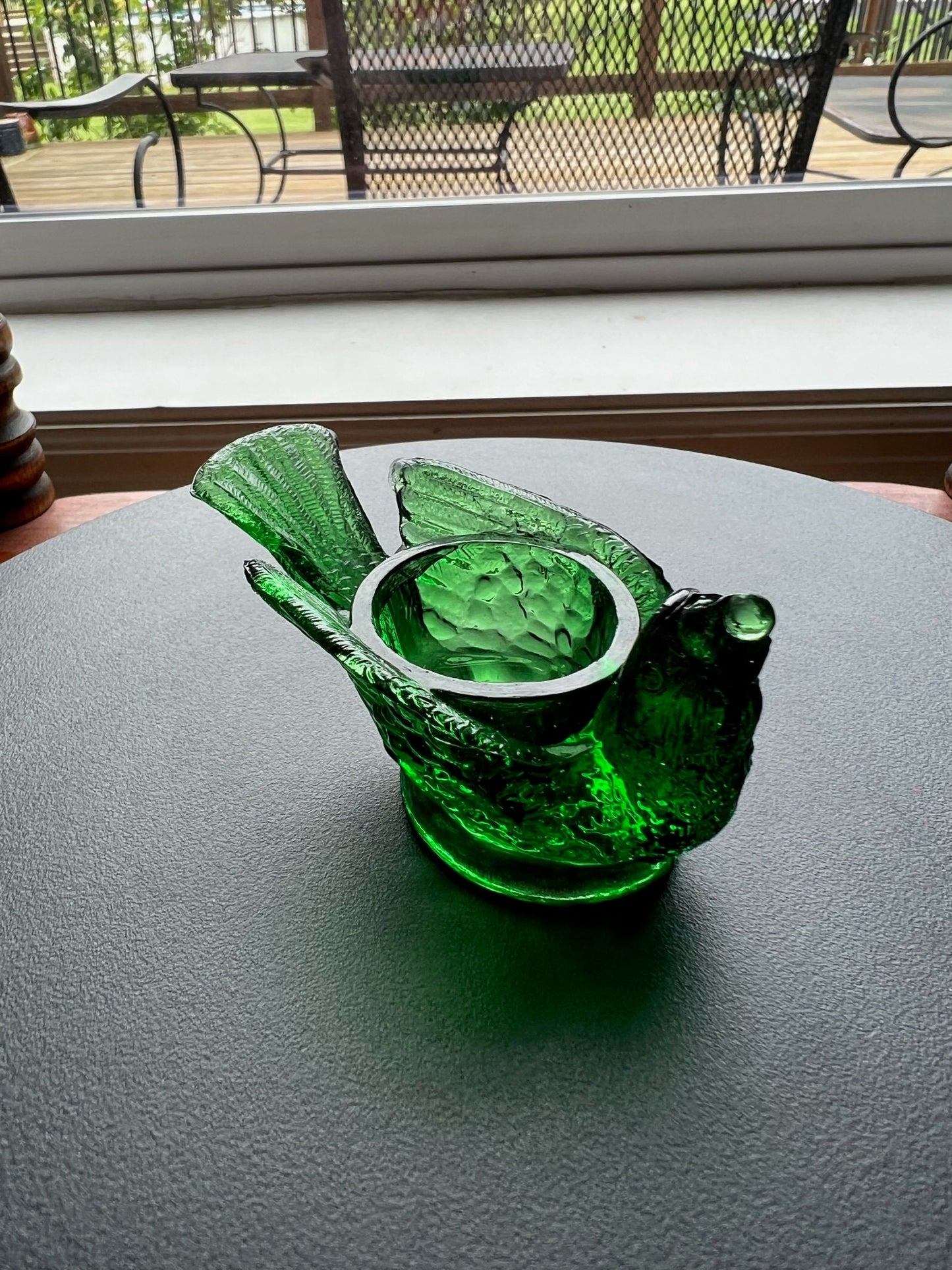 Vintage Green Degenhart Art Glass Rooster Salt Cellar Dish