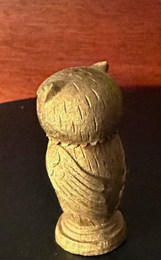 Vintage Florenza Gold Owl with Green Jade Eyes Figurine, Golden Green Eyed Owl, Lover Antiques and Vintage