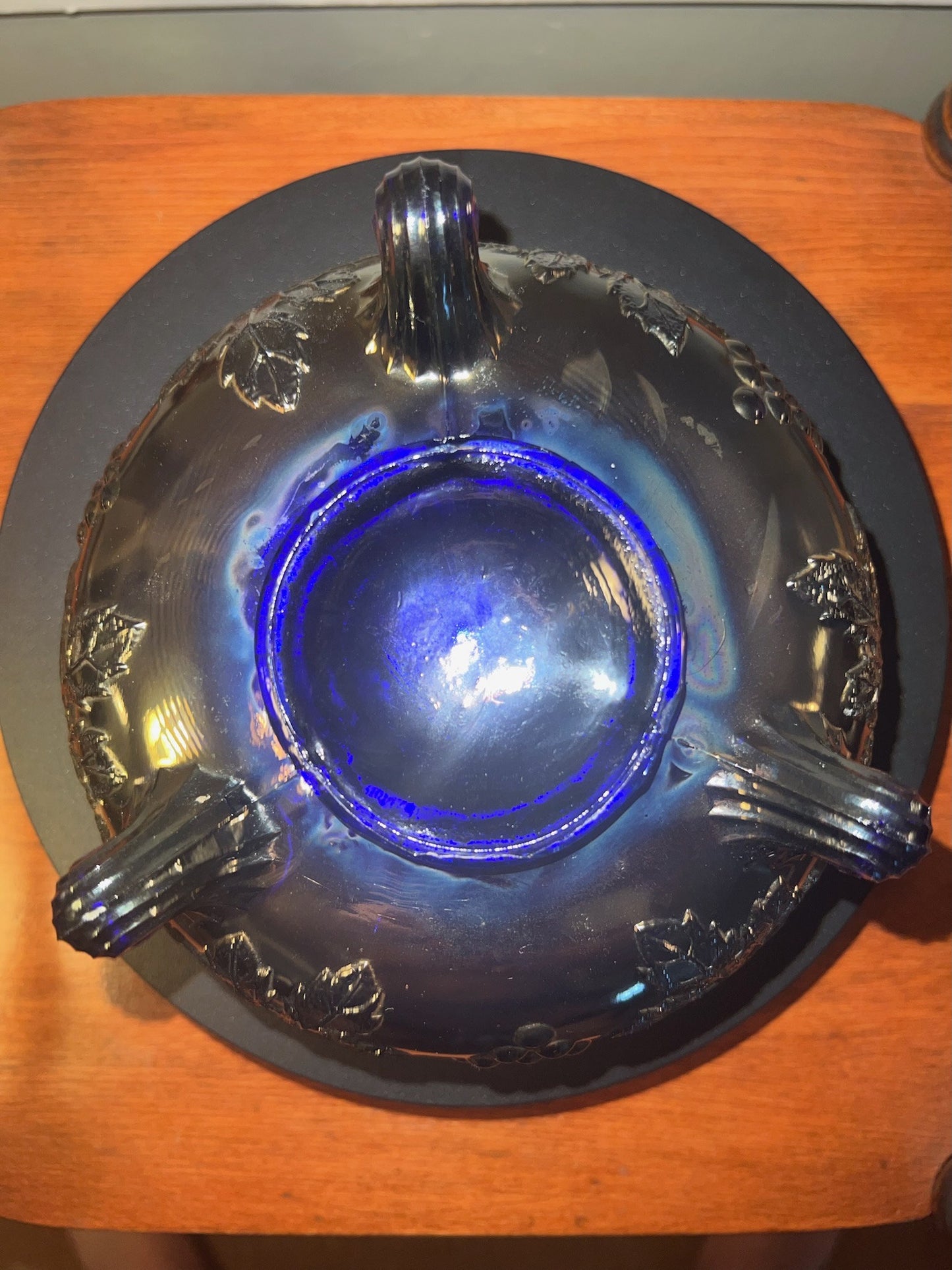 Vintage Fenton Amethyst Carnival Glass Bowl: Grape & Leaf Pattern