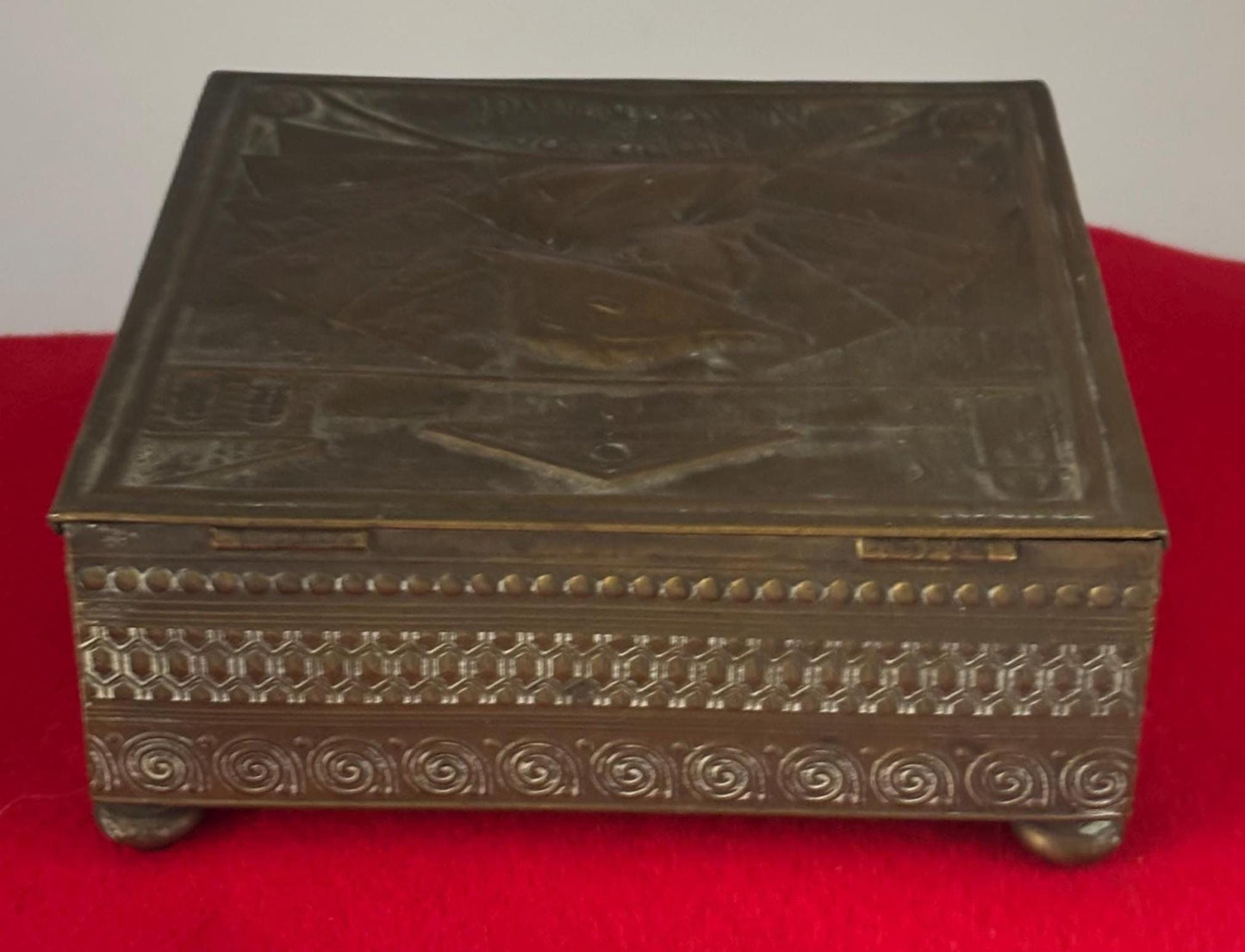 Antique Brass Napoleon Embossed Trinket Box, Poker Chip Container
