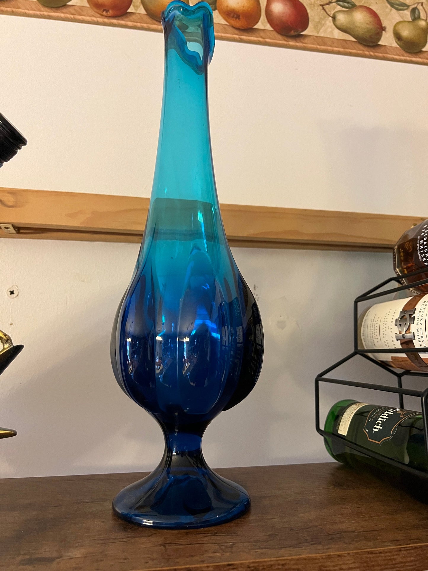 Vintage Viking Epic Blue Swung Glass Vase - 18" Pedestal Vase