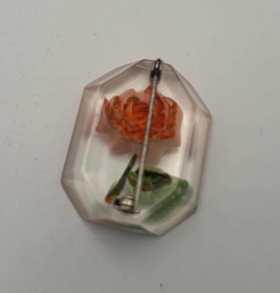 Reverse Rose Carved Lucite Rose Brooch Pin