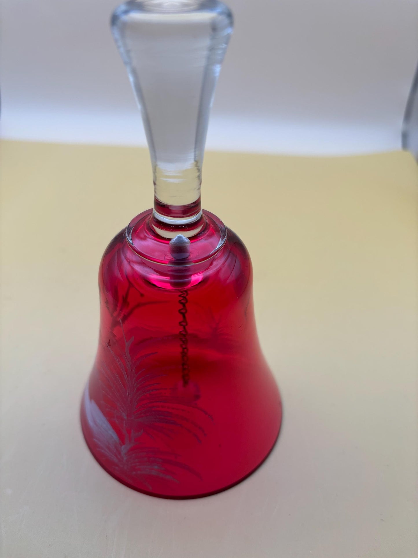 Cranberry Glass Bell Mary Gregory Art Deco Hand-Blown Pink Glass Bell Gift for Her