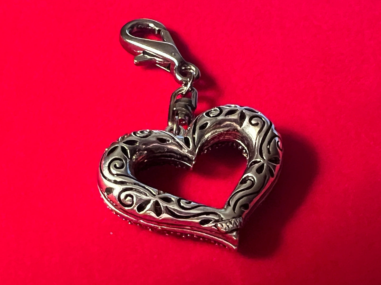 Vintage Silver Heart Pendant with Green Gems