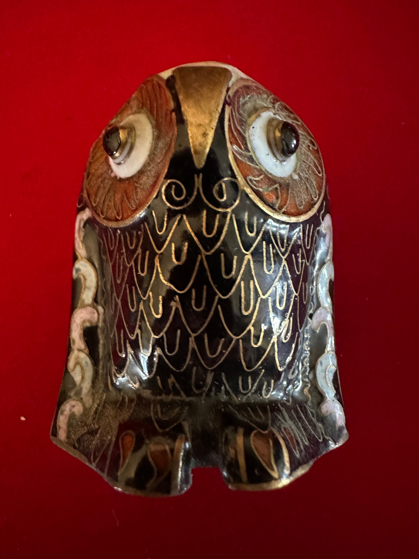 Vintage Cloisonné Enamel Owl Statue, Brass Enameled Owl Figurine, Owl Figurine, Lover Antiques and Vintage