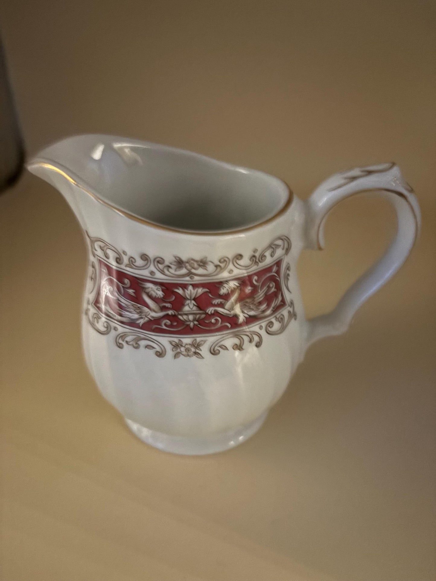 Vintage Myott Creamer Made in England, Small Mini Pitcher, Red and White Floral Design, Collectible Gift for Her