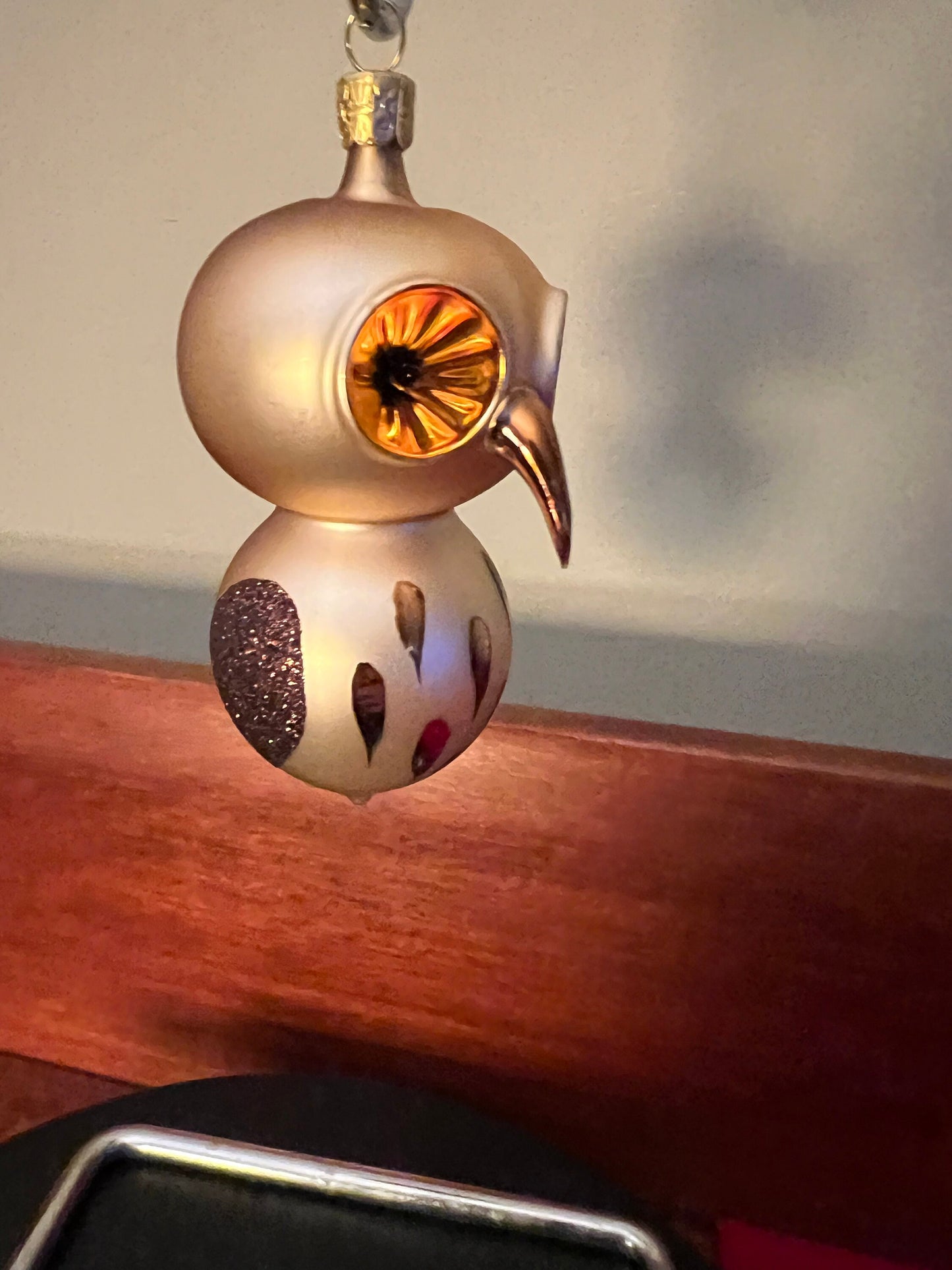Vintage Gold Owl Ornament: Made in Czechoslovakia, 4" Tall