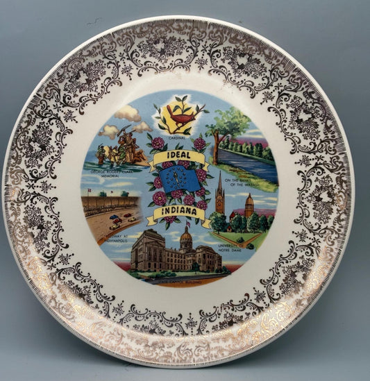 Ideal Indiana State Souvenir Plate, Landmarks George Rogers Clark Memorial, Indianapolis Motor Speedway, Lover Antiques and Vintage