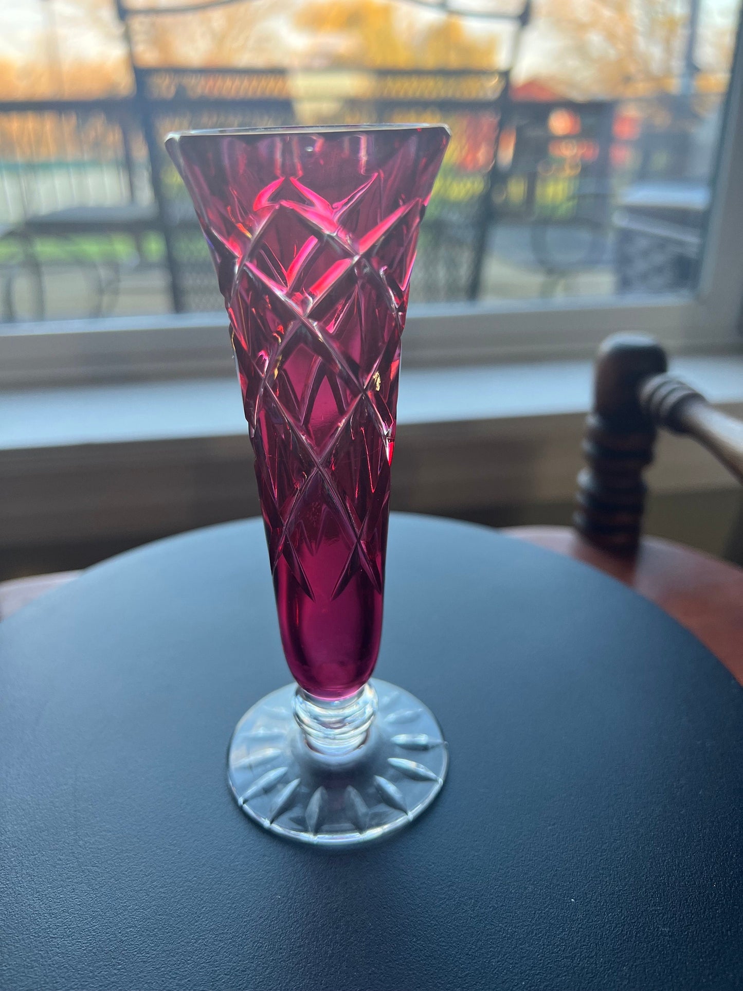 Vintage Ruby Red Cut to Clear Crystal Vase: Bohemian Czech Glass Art