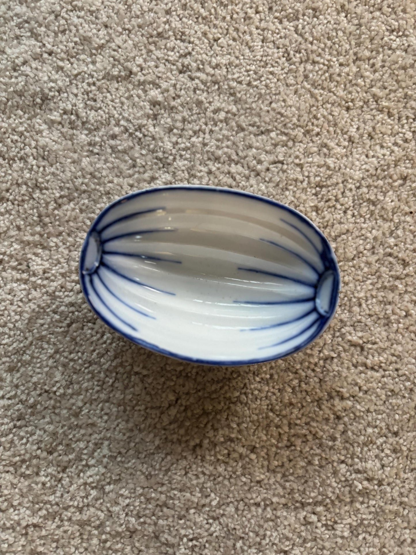 Antique Zsolnay Hungary European White with Cobalt Blue Oval Egg Shaped Dish GU for Gyugyi Family