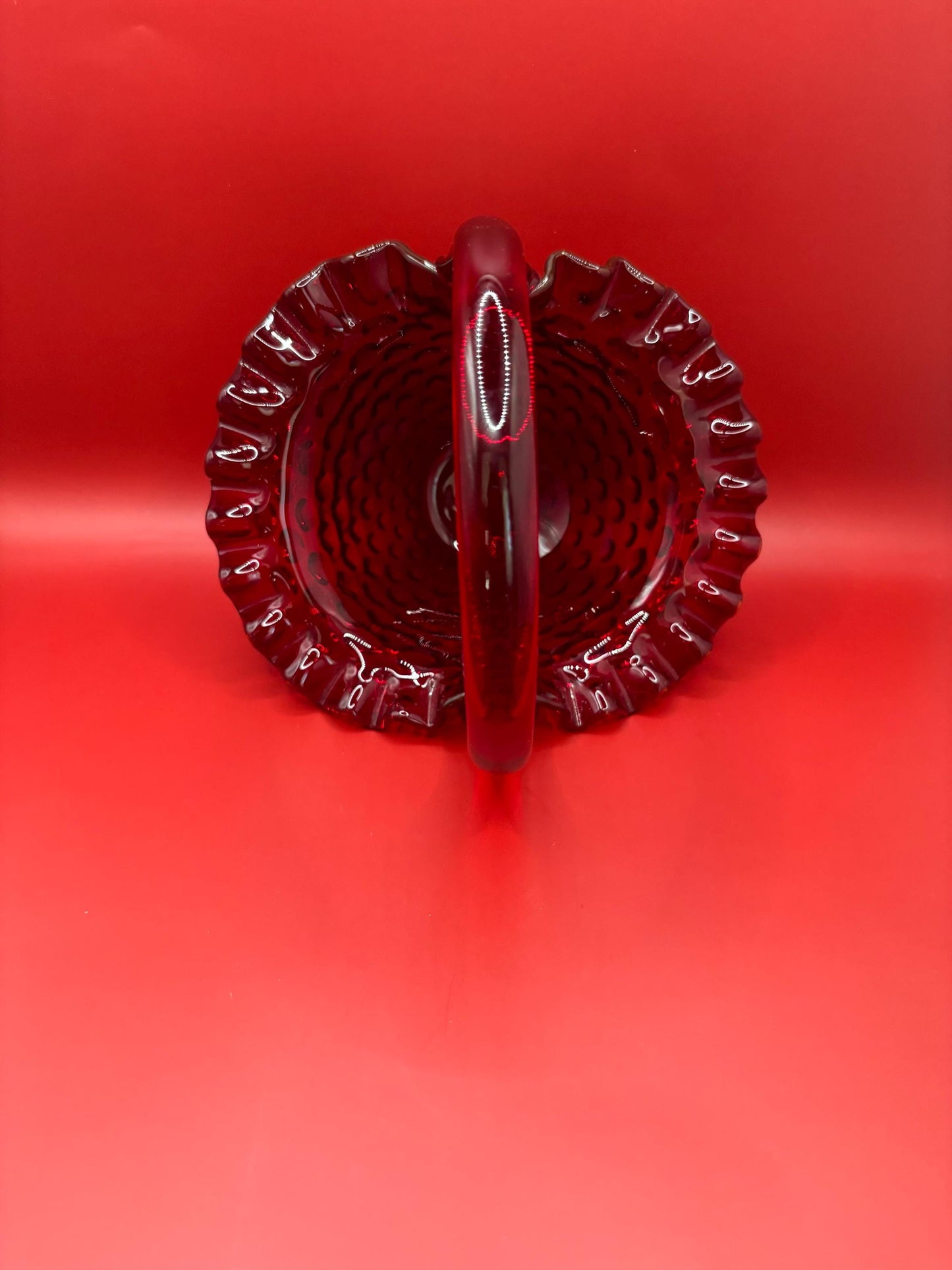 Vintage Fenton Ruby Red Hobnail Fluted Glass Basket