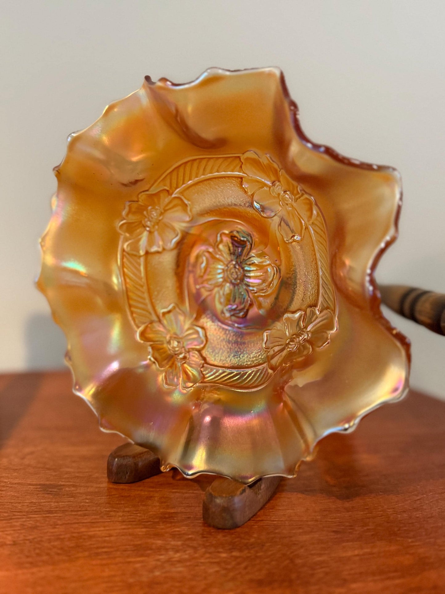 Vintage Fenton Marigold Carnival Glass Plate Bowl Dish Holly Pattern Design Lover Antiques and Vintage