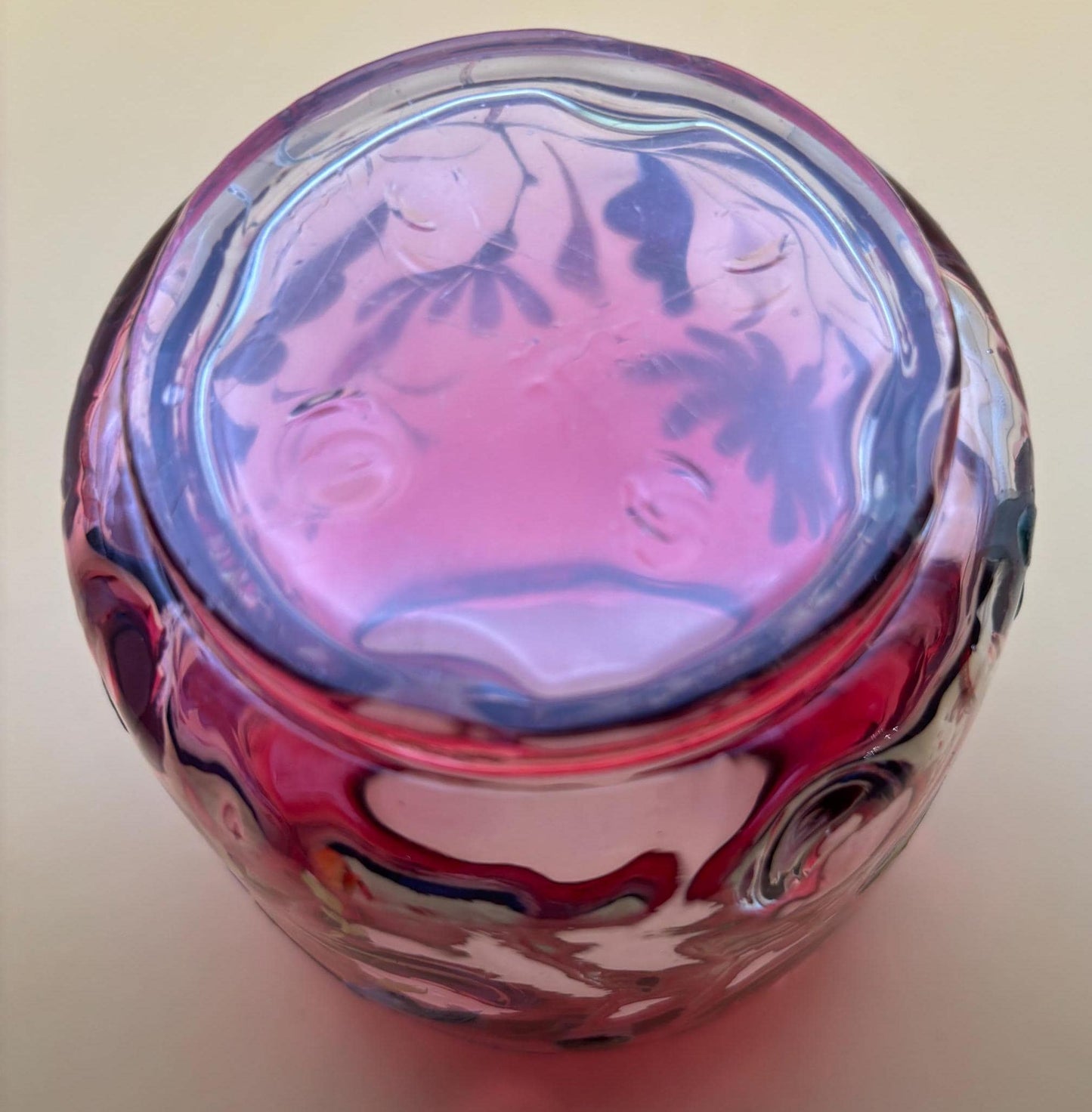 Antique Red Pink White Hombre Hummingbird Vase Hand Painted with Gold Gilding Glass Stevens and Williams Style Lover Antiques and Vintage