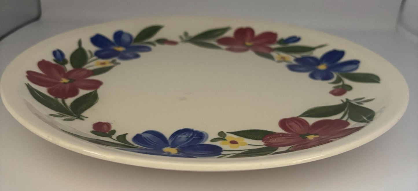 Paden City Pottery Shenandoah Ware Dinner Plate, Cosmos Pattern Hand Painted Rose & Red Flowers Yellow Accents, Lover Antiques and Vintage