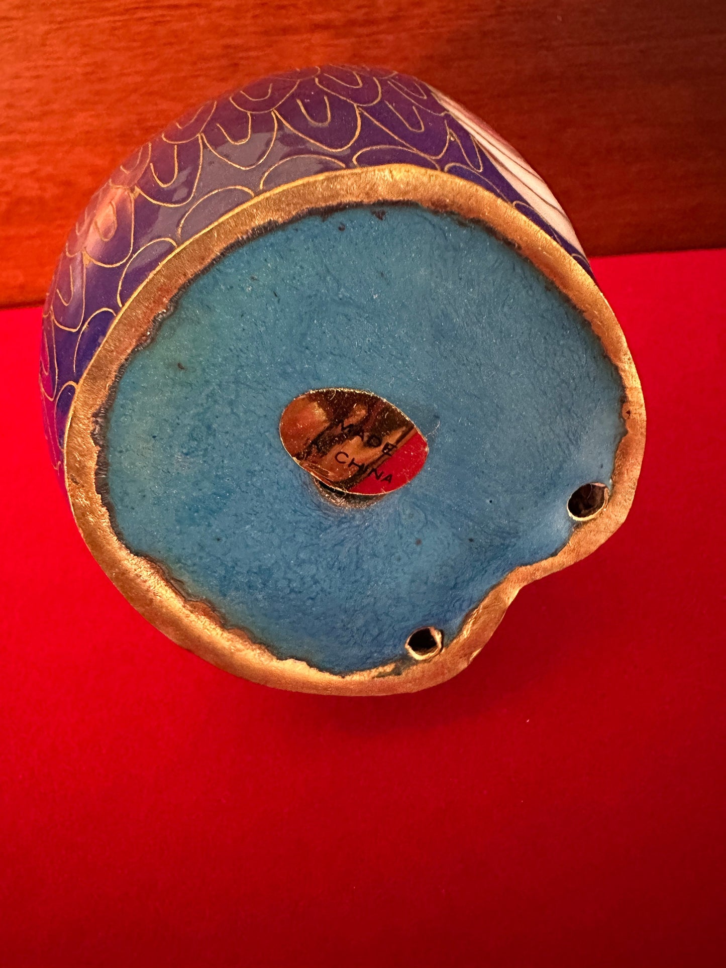Vintage Cloisonné Enamel Owl Statue: Cobalt Blue & Brass