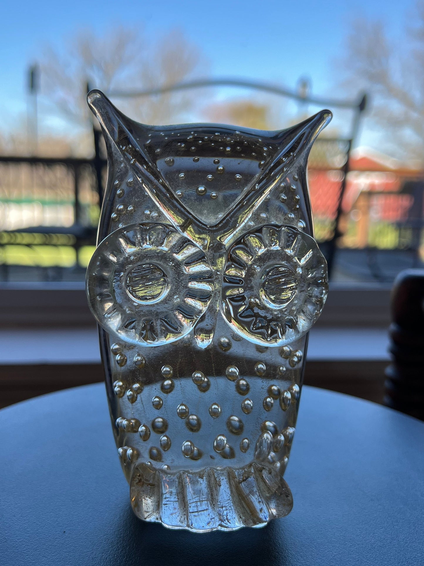 Vintage Murano Art Glass Owl Figurine: Gold Infused Italian Sculpture