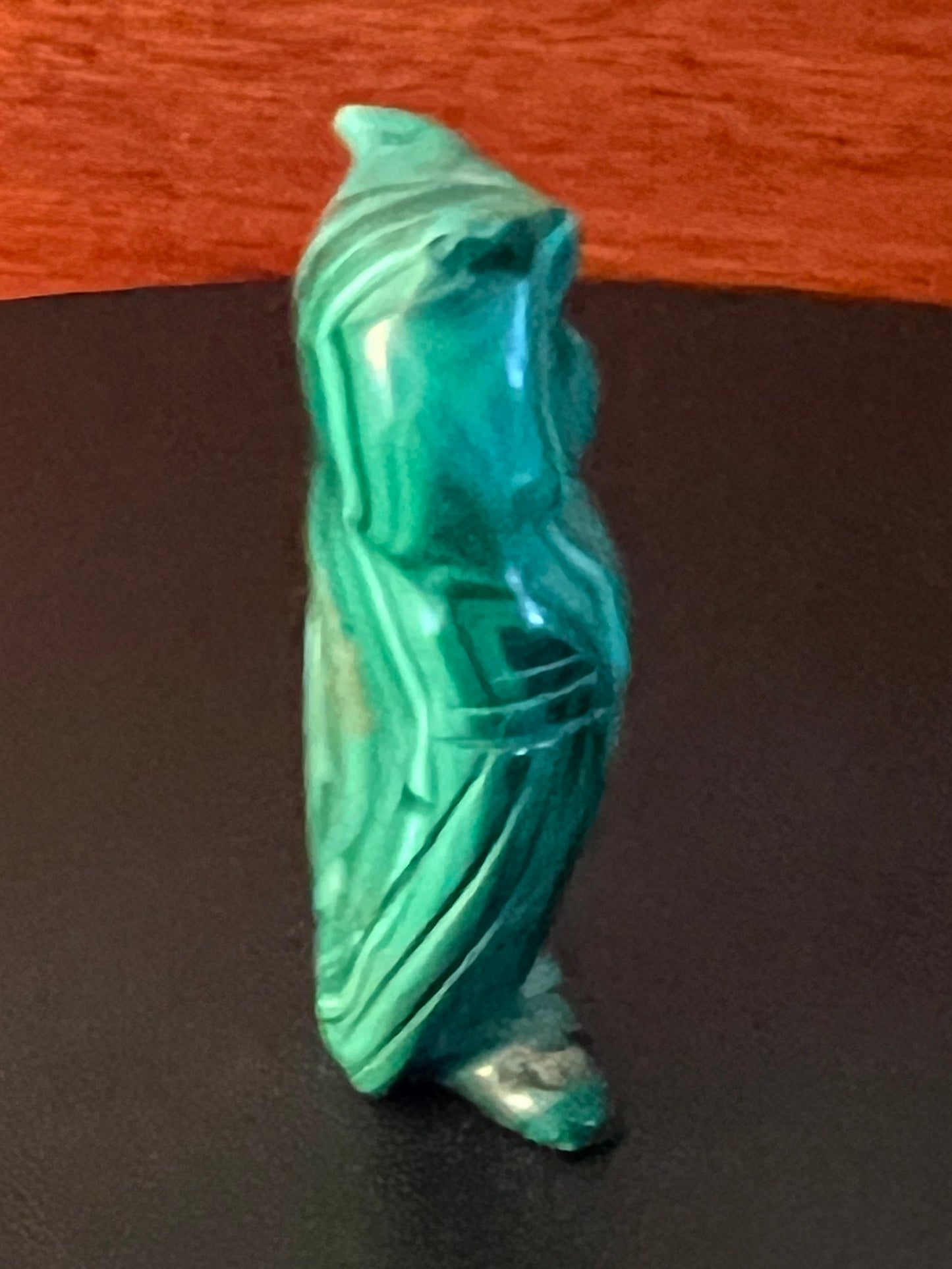 Vintage Carved Malachite Owl Figurine on Pedestal Base