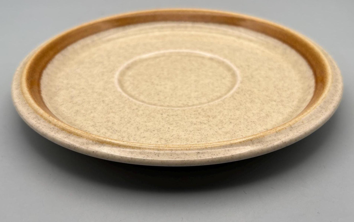 Vintage Mikasa Saucer Plate Stone Manor Stoneware F5800 Tan Speckle With Brown Trim Lover Antiques and Vintage