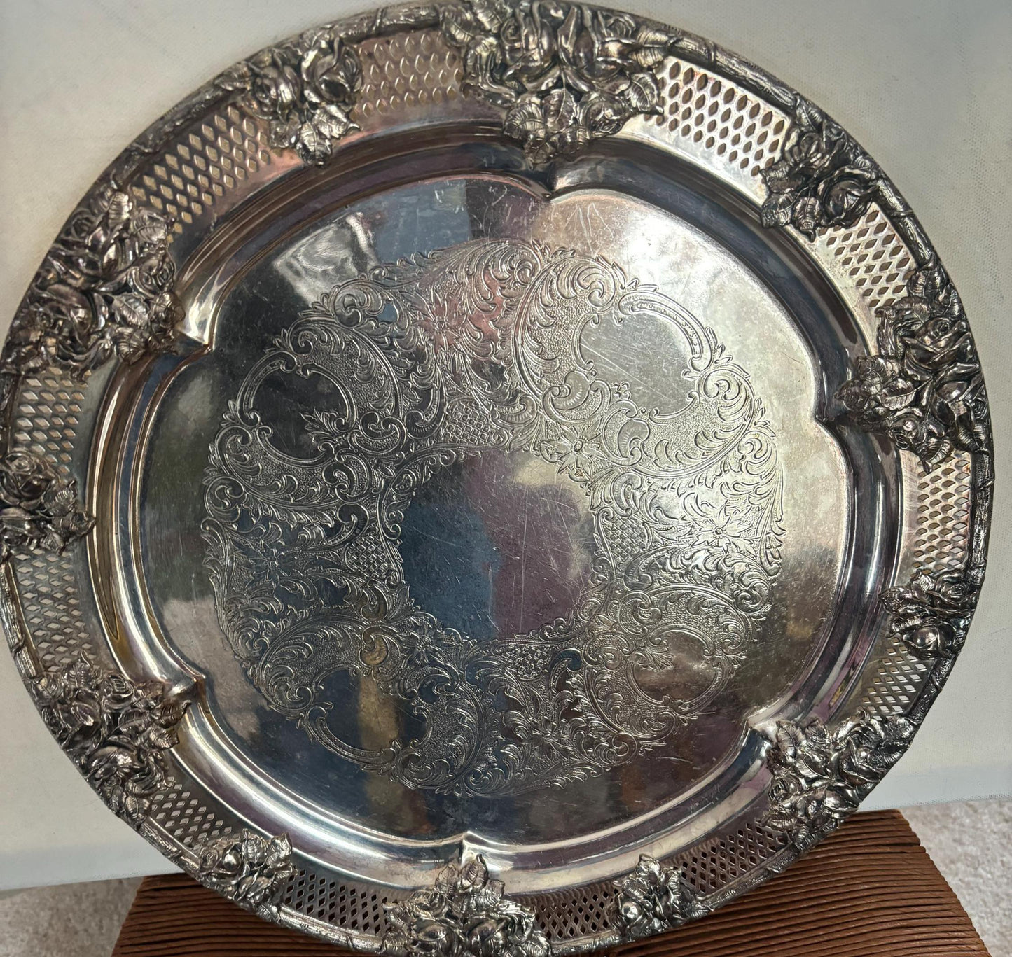 Antique Wallace Silver Plate on Copper Large Platter Numbered L2158 Adorned with Roses Lover Antiques and Vintage