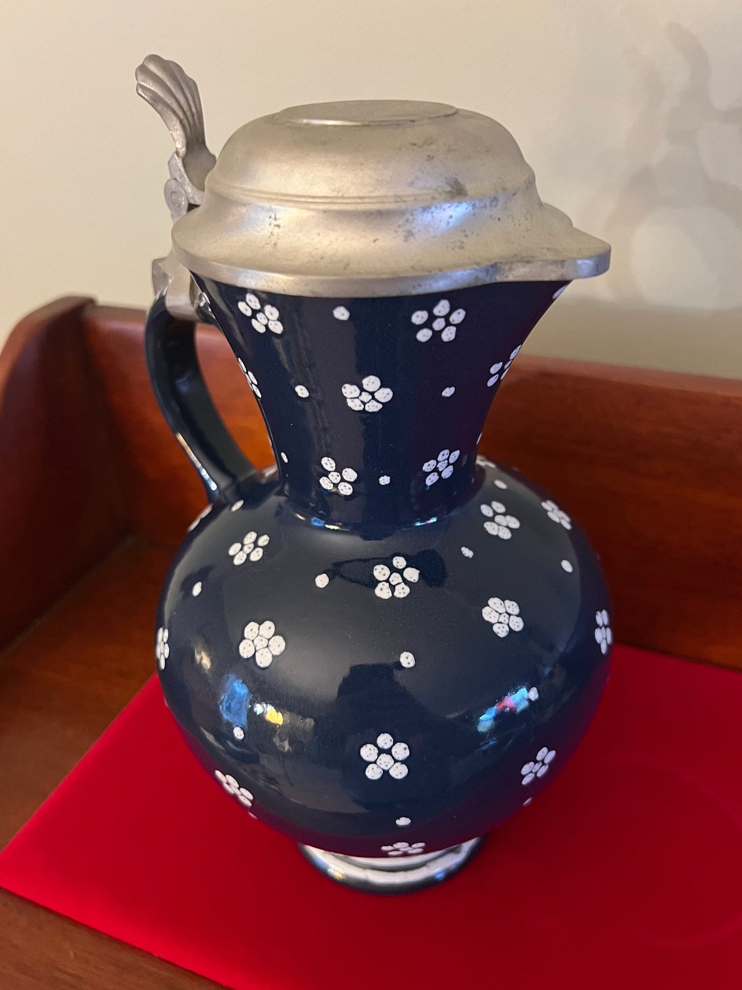 Vintage Gmundner Keramik Dirndl Blue Hand Painted Stein Coffee Tea Pot Rare German Pot Lover Antiques and Vintage