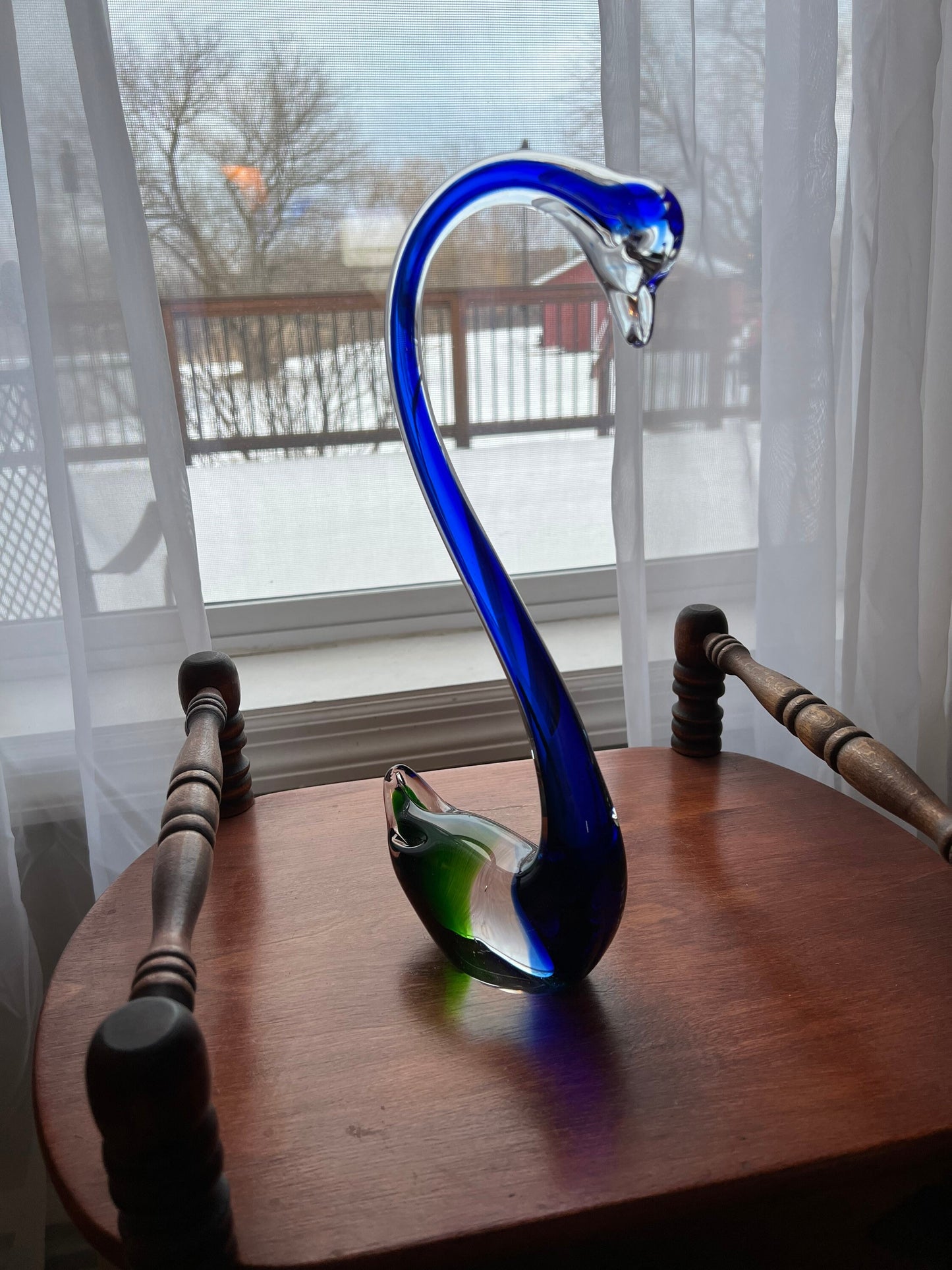 Vintage Blue and Green Hand Blown Glass Swan Stunning Figurine Glass Art 12” tall Great Gift Lover Antiques and Vintage