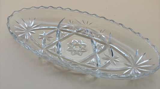 Vintage Anchor Hocking Glass Relish Dish, Star of David Design, Clear Cut Glass Serving Platter, Collectible Kitchen Decor