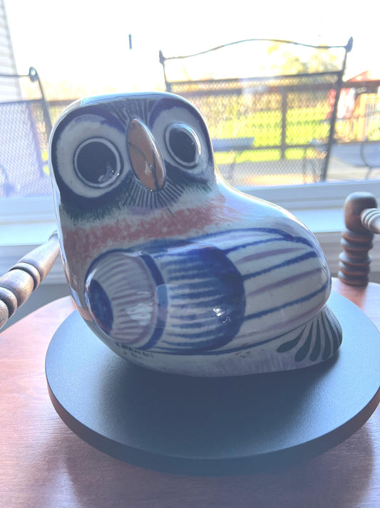 Vintage Tonala Mexican Pottery Owl - ERandi Signed Folk Art