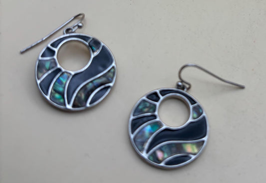 Vintage Abalone Mosaic Inlay Earrings Lover Antiques and Vintage