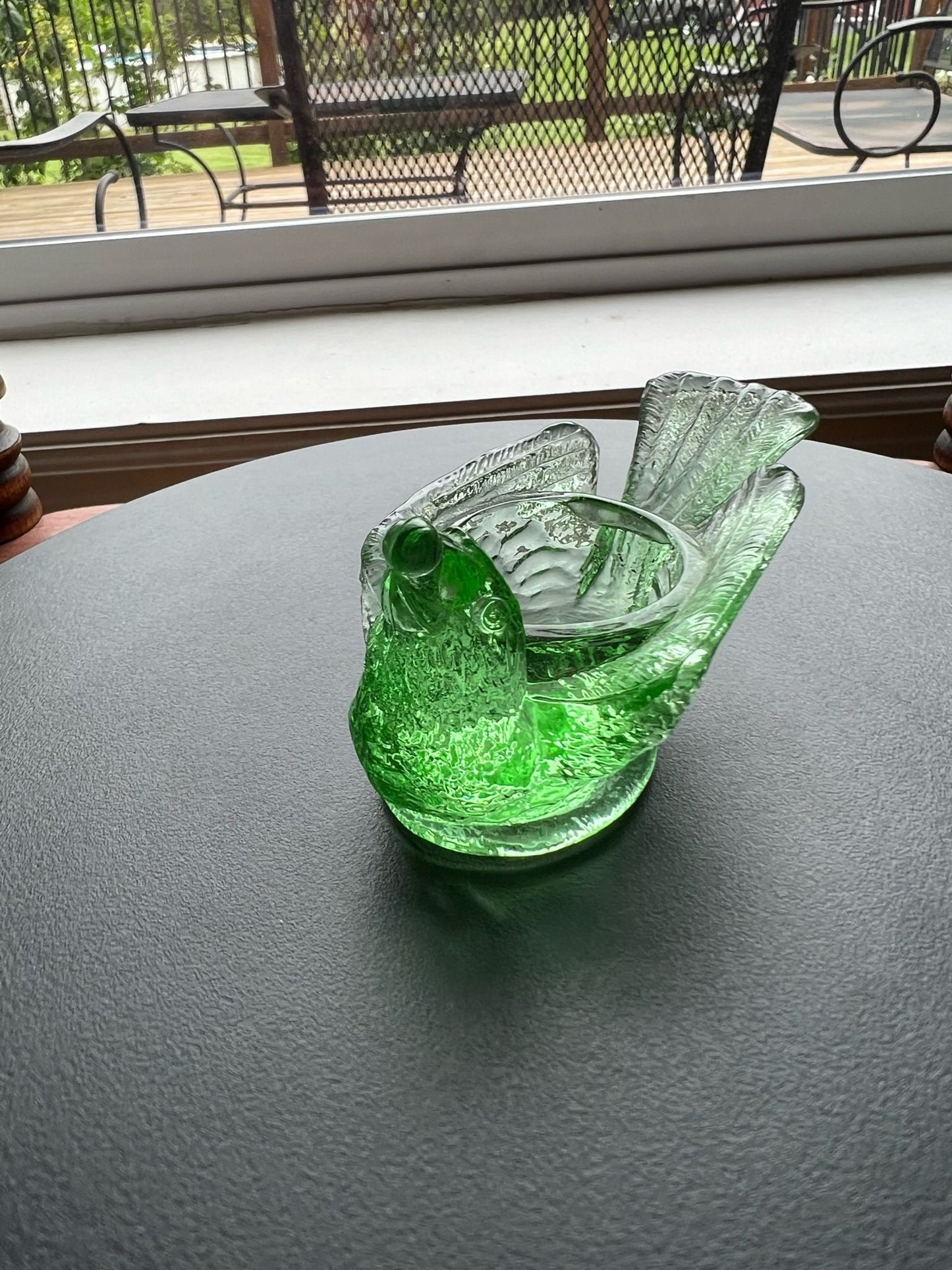 Vintage Vaseline Green Glass Rooster Salt Cellar: Degenhart Art Glass