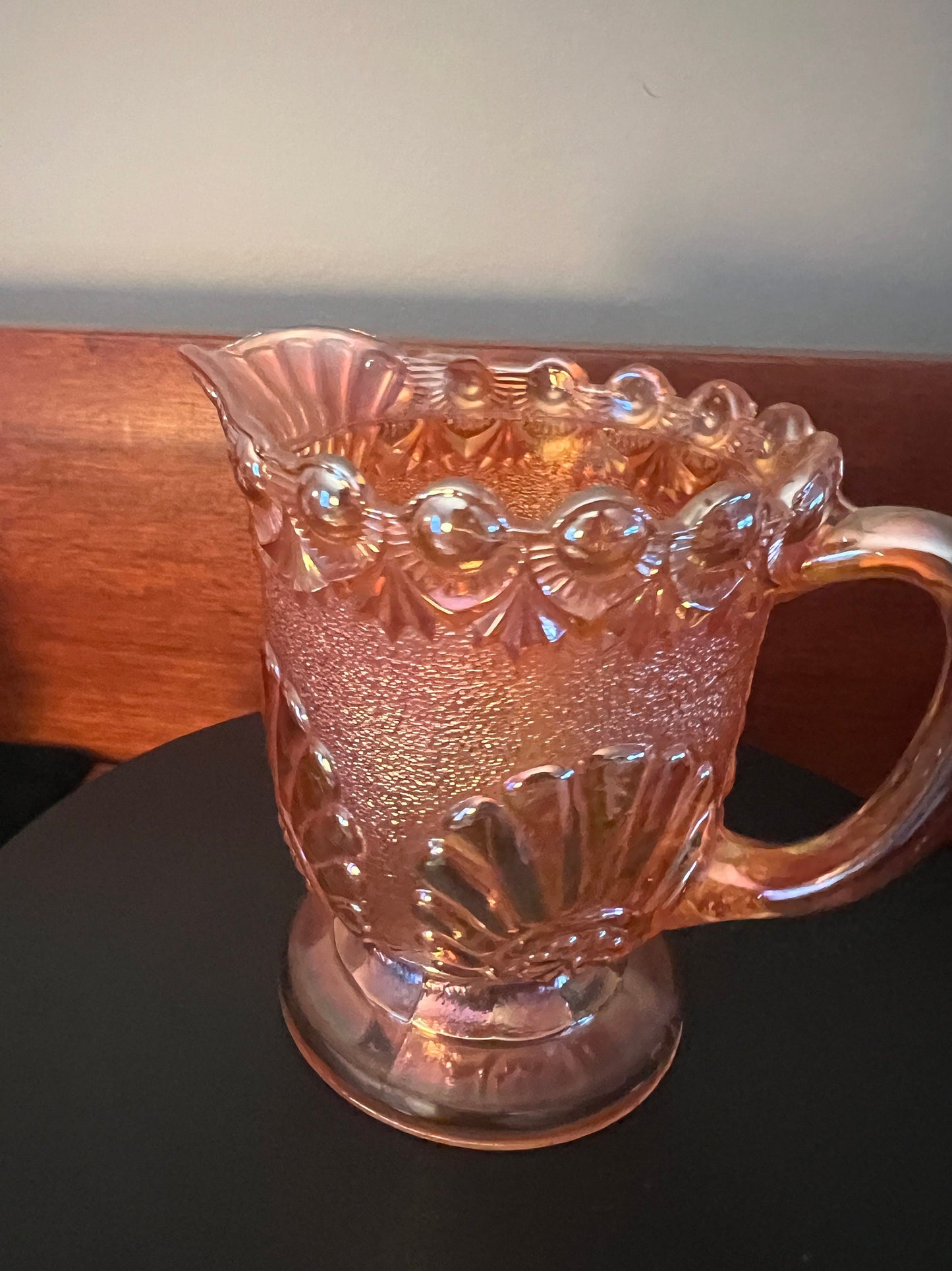 Vintage Westmoreland Marigold Iridescent Carnival Glass Creamer: Shell & Jewel Floral