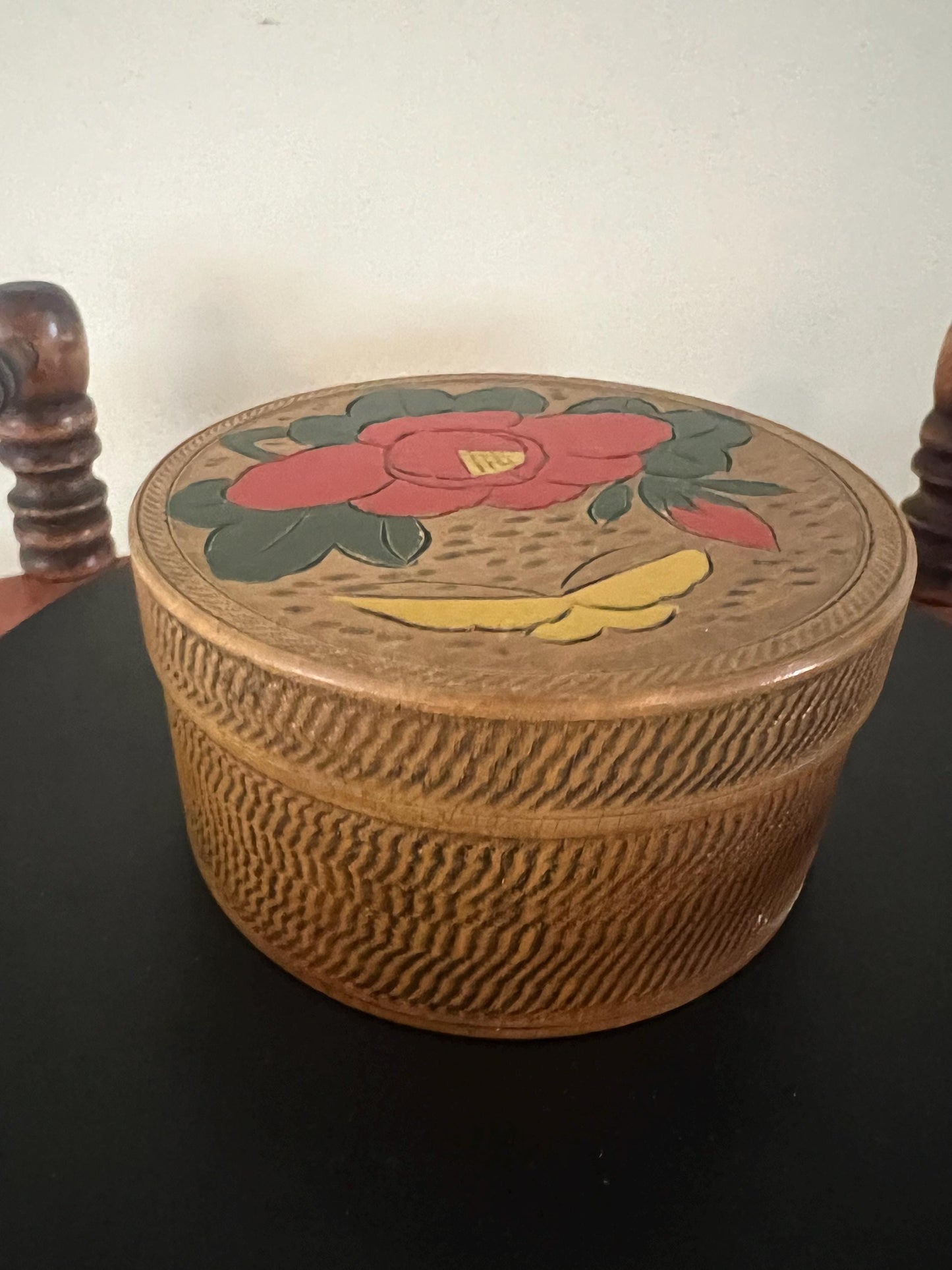 Vintage Japanese Wood Coaster Set: Hand-Painted Floral Box